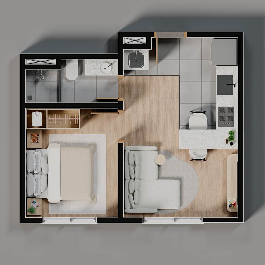 Planta 1 Dormitório 29m²