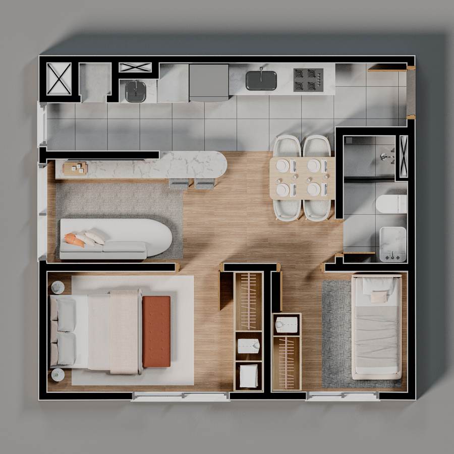 Planta 2 Dormitórios 41m²
